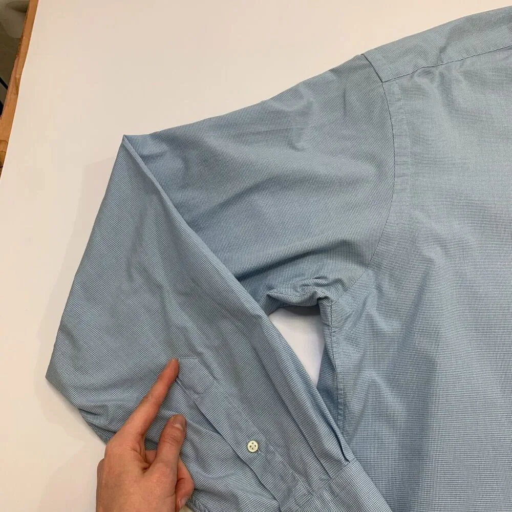 J. Crew Dress Shirt Mens 16 34/35 Blue Checkered Button Up Cotton Long Sleeve